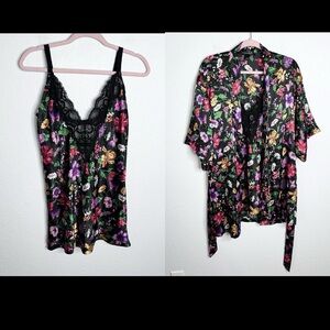 Victoria Secret Slip Kimono Women Small Floral Satin Lace Dress Butterfly T